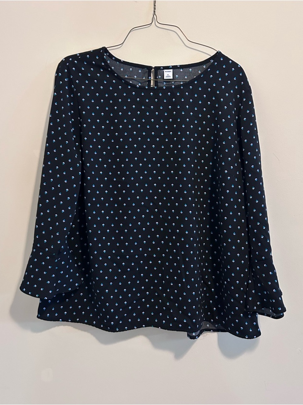 Old Navy Black Blouse with colorful Dot Print
